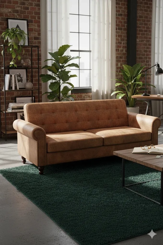 Rozkładana pikowana brązowa sofa L7-F47