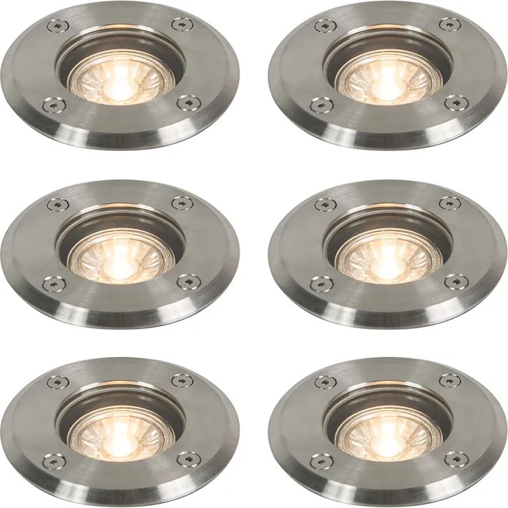 Zestaw 6 reflektorów gruntowych zewnętrznych stalowych 11 cm IP67 - Basic Round