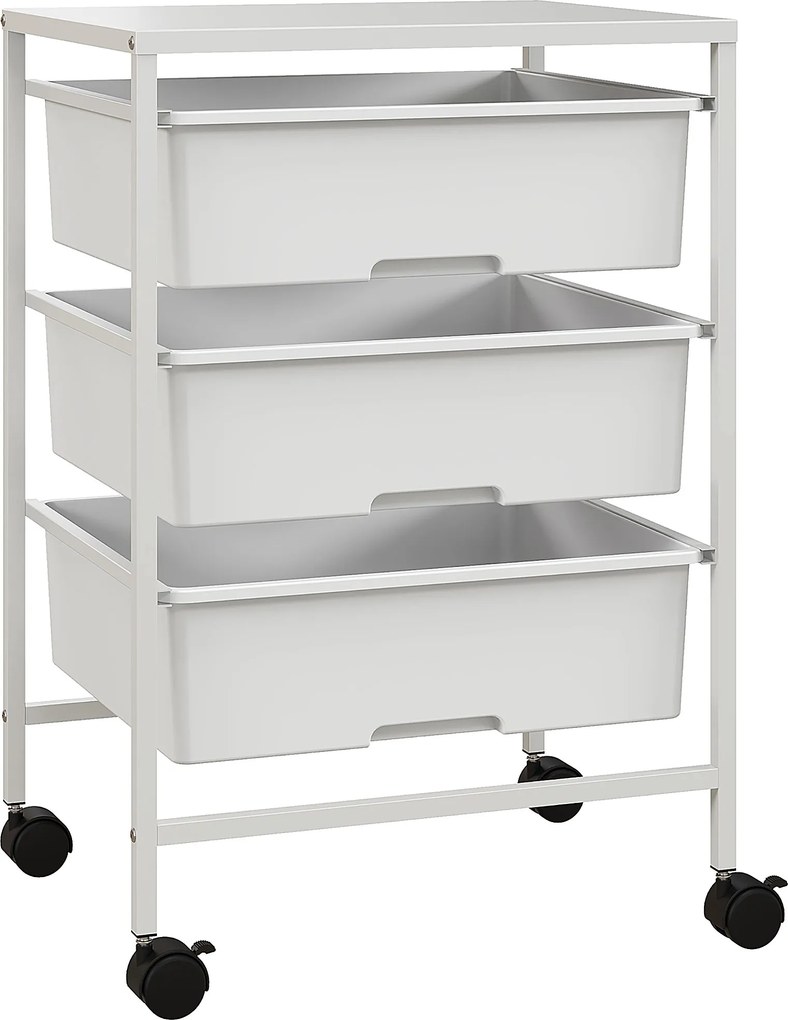 HOMCOM Boczny wózek na kółkach, 3 kosze do transportu i przechowywania, wózek kuchenny, 40,8 dł. x 33,5 szer. x 60,5 wys. cm, Biały