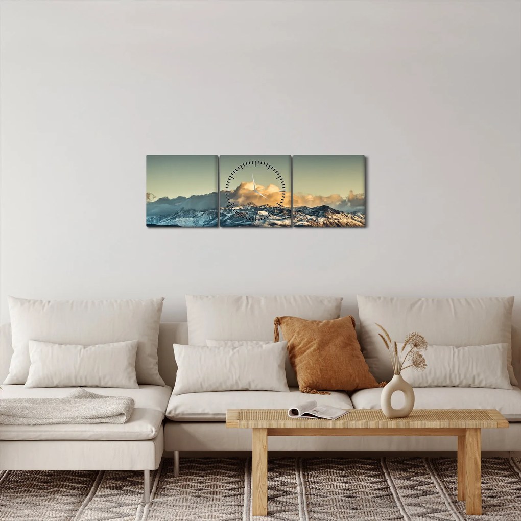 Obraz - szczyty górskie (z zegarem) (90x30 cm)