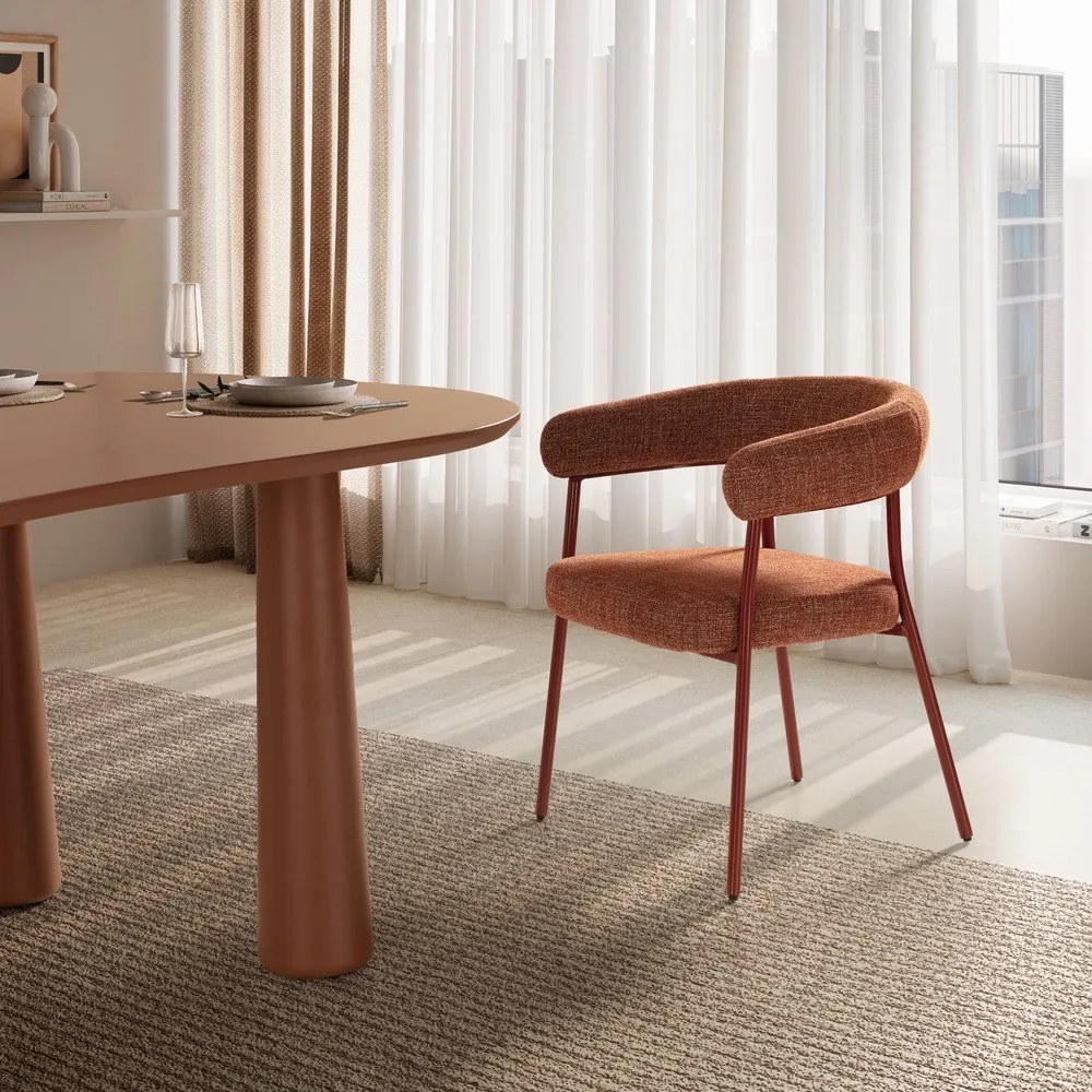 Tapicerowane fotele jadalniane zestaw z podłokietnikami 2 szt. w kolorze terakoty Yuri – MOME