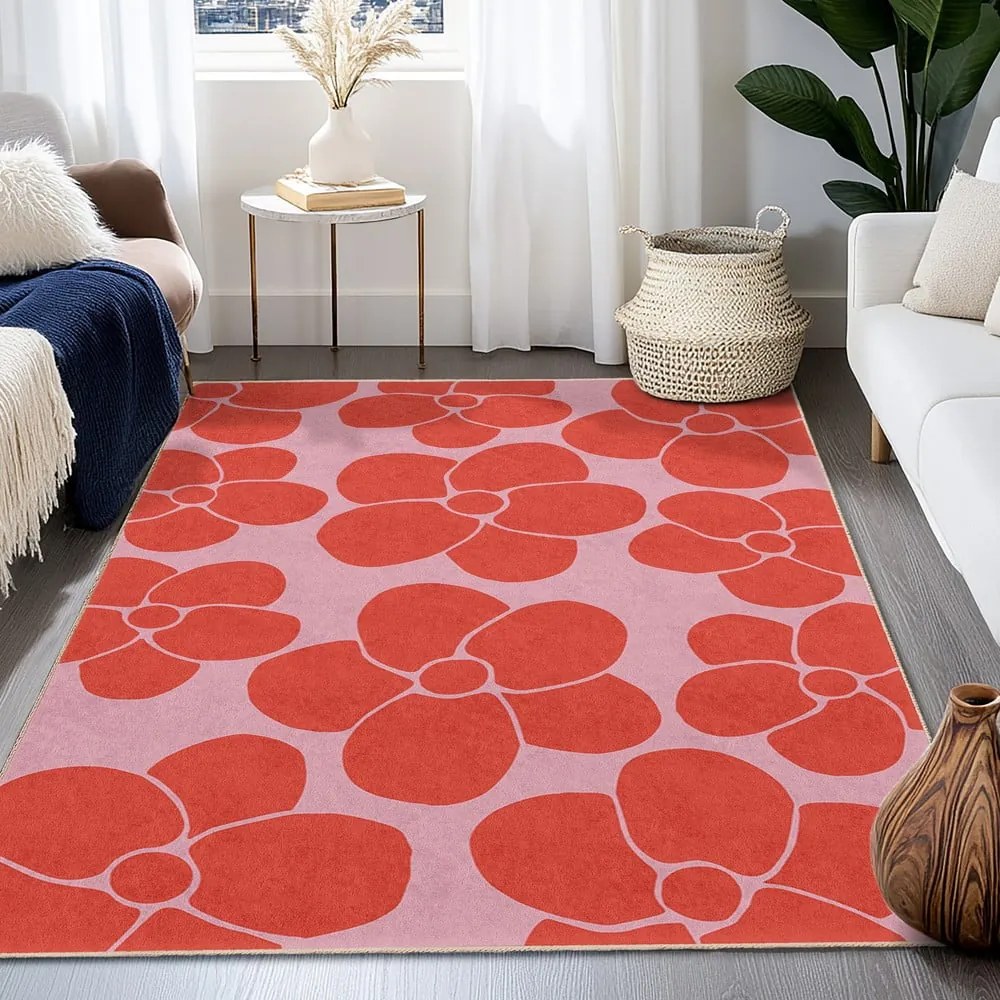 Czerwono-różowy dywan odpowiedni do prania 60x100 cm Poppy Fields – Mila Home