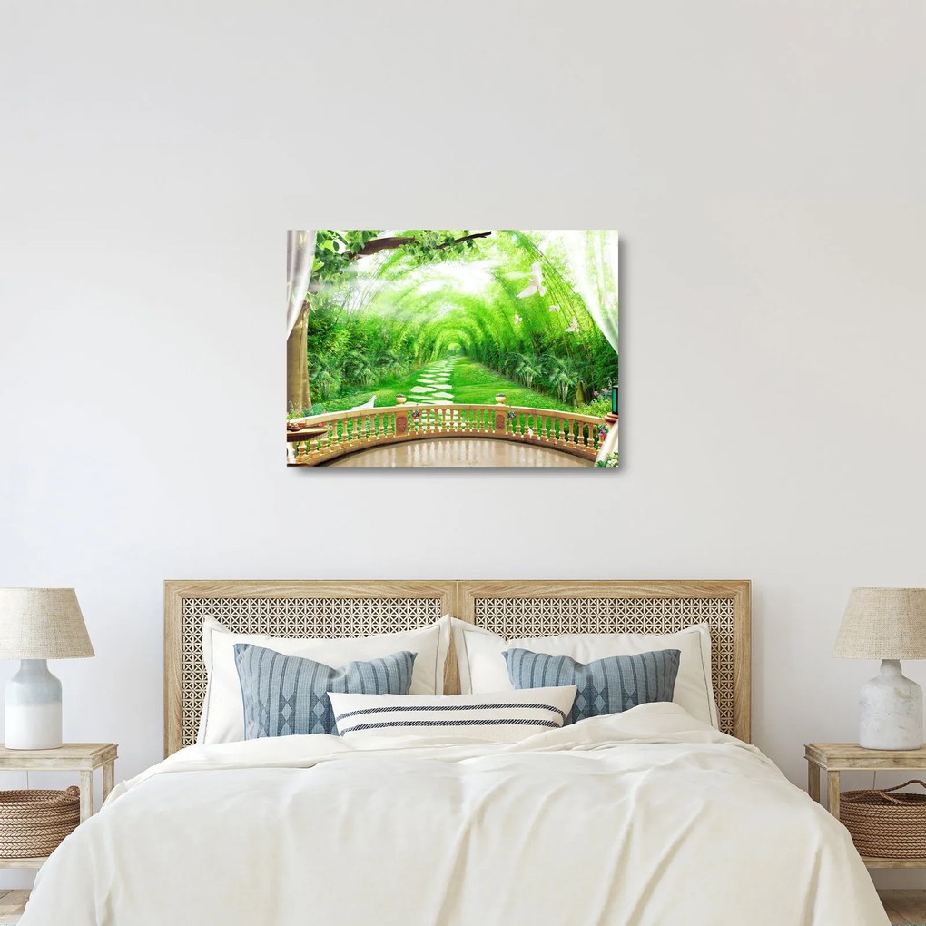 Obraz na szkle - Widok na tropikalny ogród (70x50 cm)