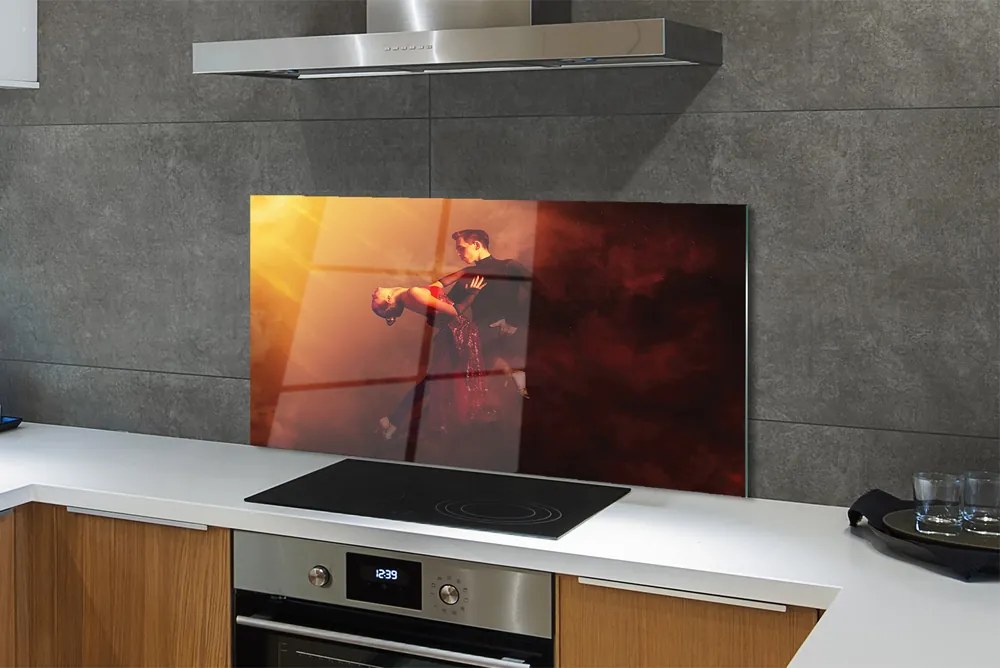 Szklany Panel Tancerze w Deszczu i Dymie