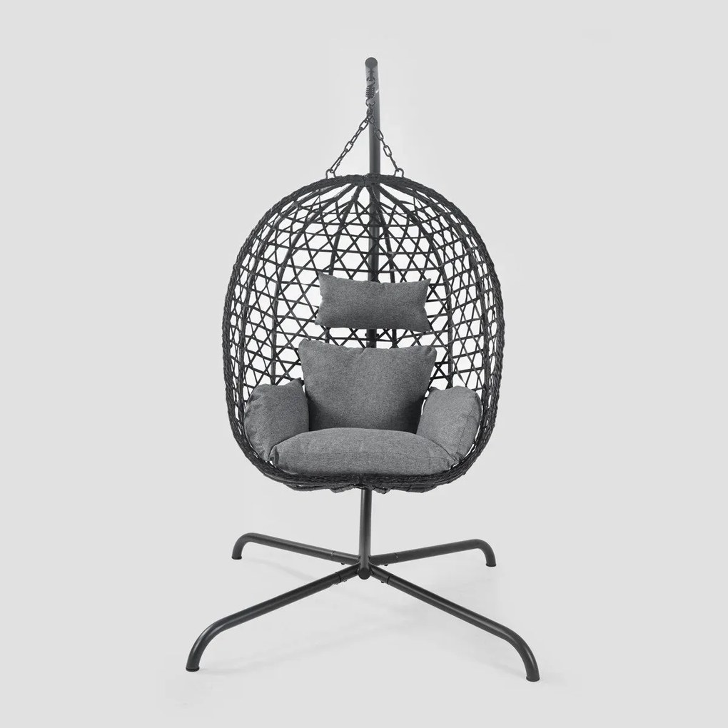 Huśtawka NIDO na metalowym stelażu104x106x184 cm czarna HOMLA