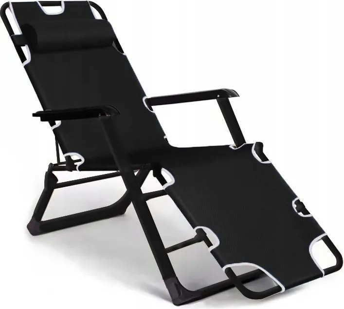 Leżak ogrodowy rozkładany Tossa DC01-BK-BK, poduszka czarna, stelaż czarny