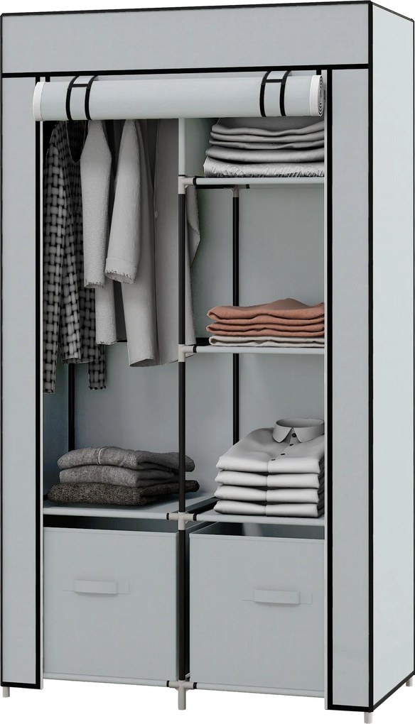HOMCOM Szafa z Tkaniny Kleiderschrank 1 Drążek na Wieszaki, 2 Szuflady, 83 x 42.5 x 162.5 cm, Szary