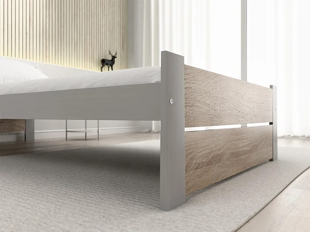 Łóżko IKAROS DOUBLE 90 x 200 cm, dąb sonoma/szary Stelaż: Ze stelażem listwowym rolowanym elastycznym, Materac: Materac Sommera 18 cm