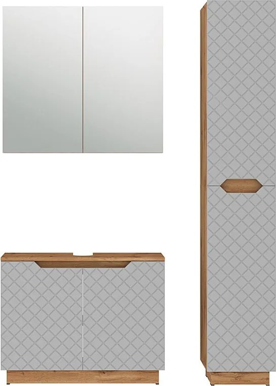 Zestaw mebli łazienkowych dąb/szary ze strukturą płytek 79.6x32x62.1 lotta