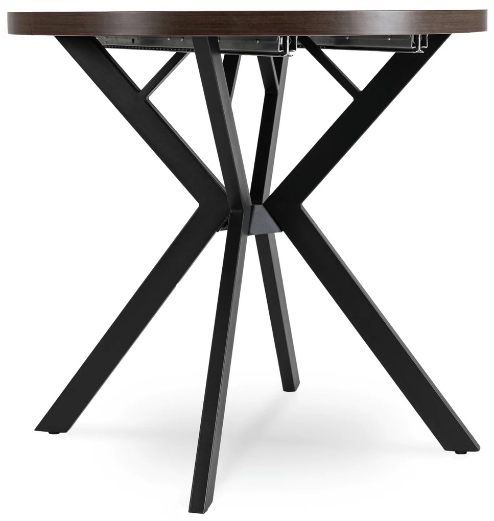 Stół Okrągły Rozkładany DORIAN 80-160 cm Orzech/Czarny Nowoczesny Loft