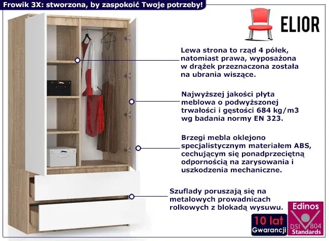 Dwudrzwiowa szafa w stylu skandynawskim dąb sonoma + biały - Hino3X