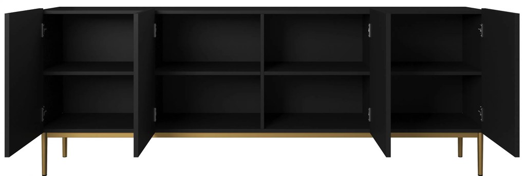 Komoda Nicole 200 cm - czarny mat / złote nóżki