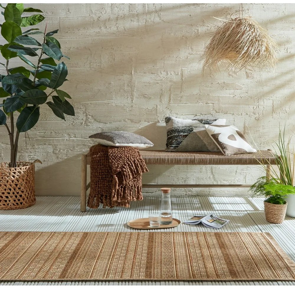 Chodnik odpowiedni na zewnątrz w naturalnym kolorze 80x230 cm Farah Stripe – Flair Rugs
