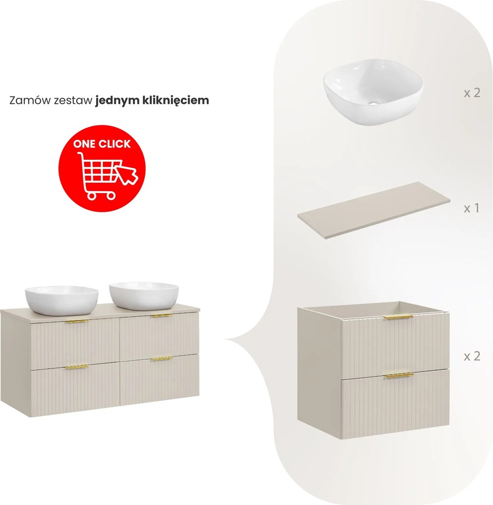 Podwójna szafka łazienkowa z umywalkami nablatowymi Adel 120 cm, kaszmir