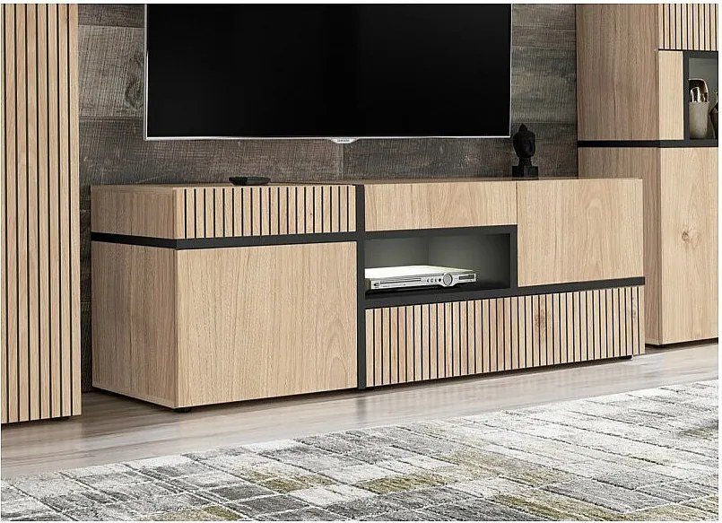 Szafka RTV CROSS LED 150 hickory jackson/czarna