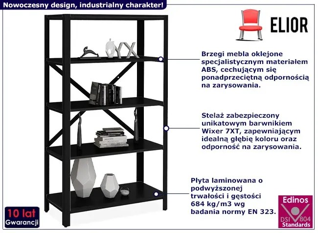 Czarny industrialny regał na książki - Alwaro 3X