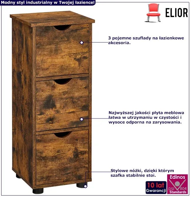 Rustykalna szafka łazienkowa z 3 szufladami B8-C74