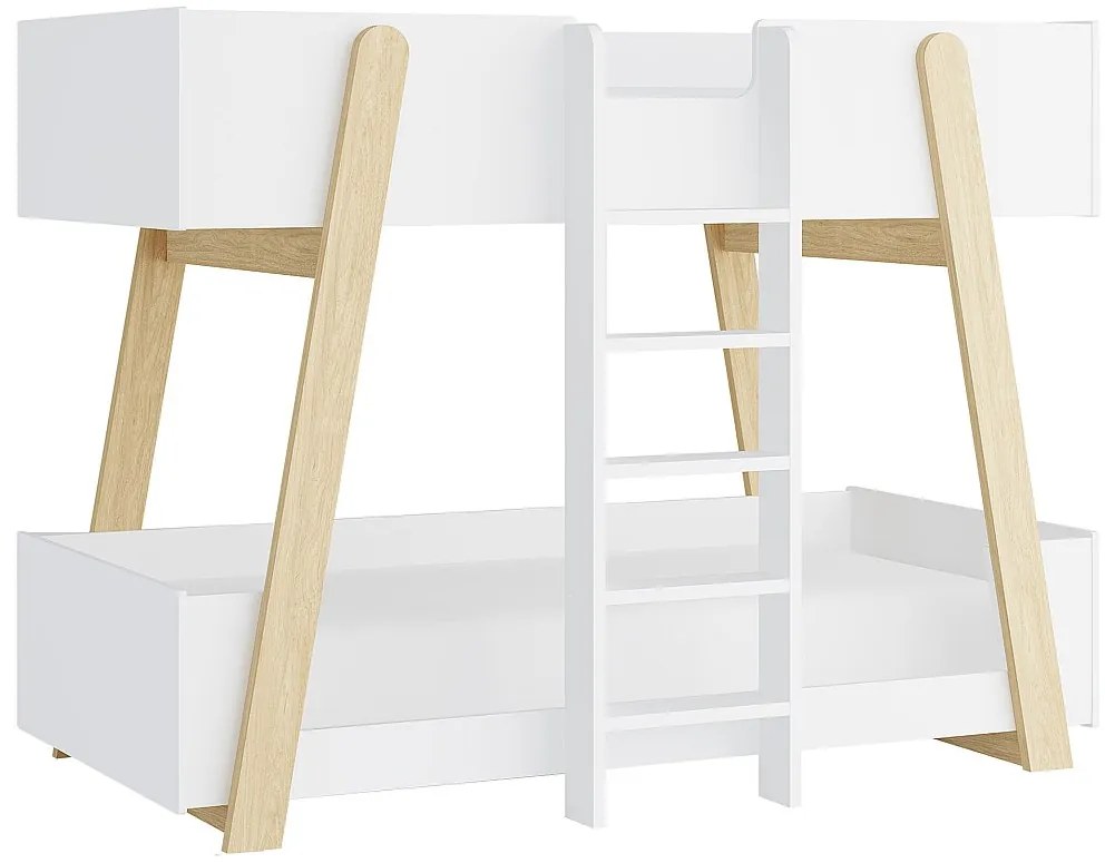 Łóżko piętrowe 90 x 190 cm - Białe i naturalne - CORODELA