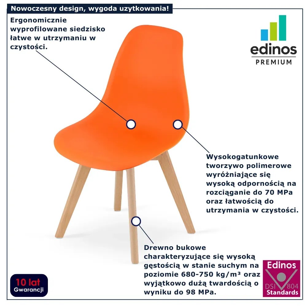 Zestaw pomarańczowych krzeseł w stylu skandynawskim 4 szt F3-Z43