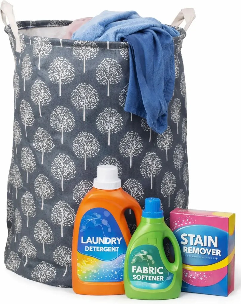 Szary składany kosz na pranie w drzewa W9-C92