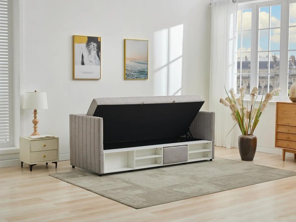 Łóżko dzienne ze skrzynią 80 x 200 cm - Tkanina - Taupe - LAOZIA