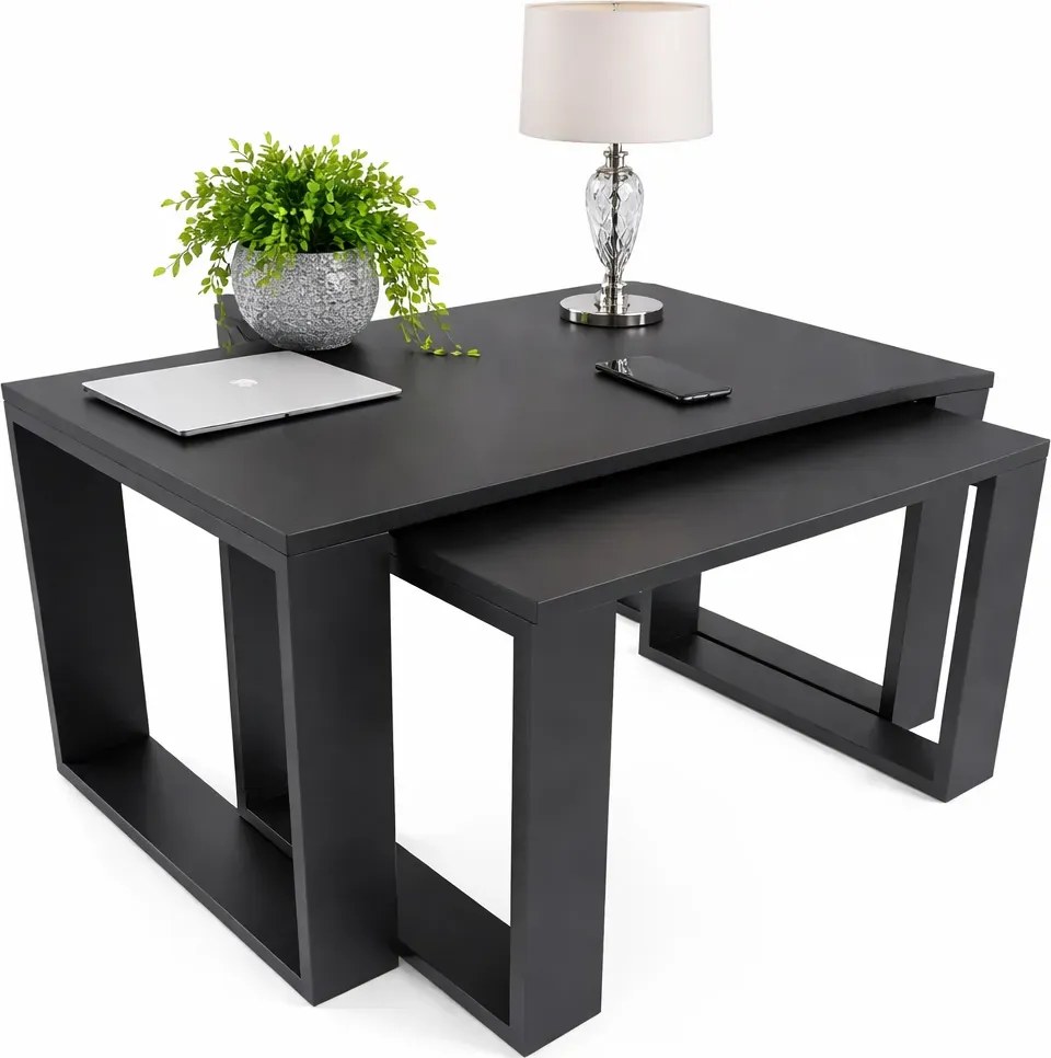 Zestaw Czarnych Prostokątnych Stolików Kawowych T2-L08