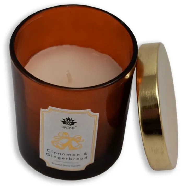 Świeca zapachowa w kolorowym szkle z pokrywką, Cinnamon &amp; Gingerbread, 125 g