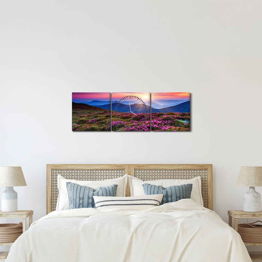 Obraz - Krajobraz kwitnących gór (z zegarem) (90x30 cm)