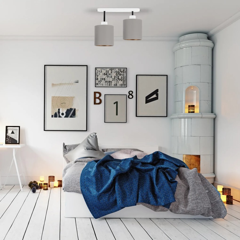 Lampa sufitowa biała dwupunktowy spot z szarymi abażurami C-3306WE-GRG