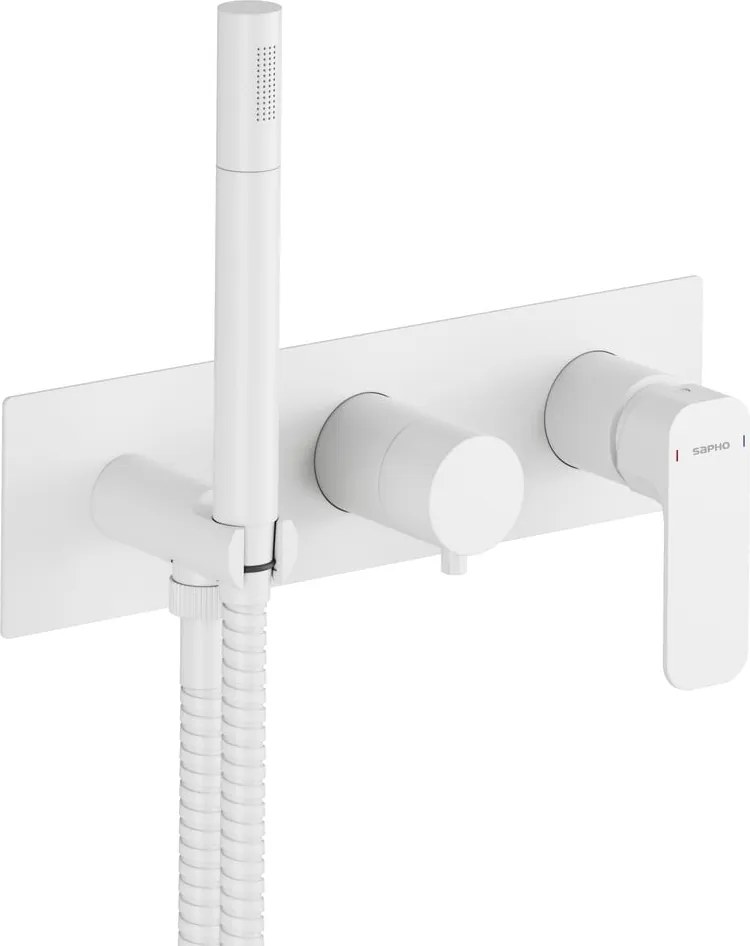 Biała bateria prysznicowa podtynkowa (2 otwory) Spy – Sapho