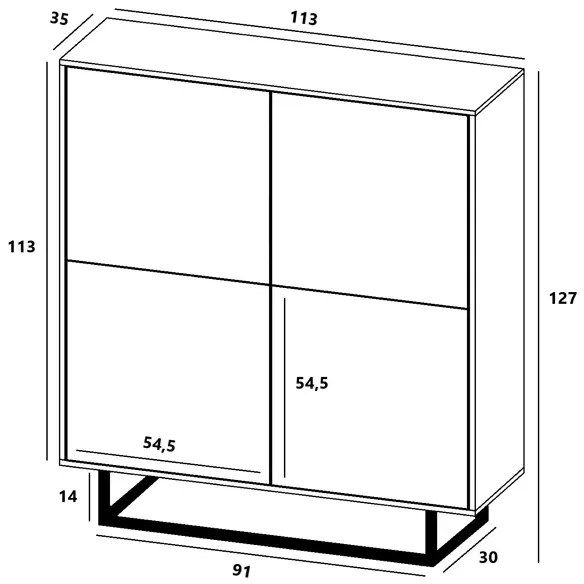 Czterodrzwiowa komoda dąb wotan + grafit W0-S59