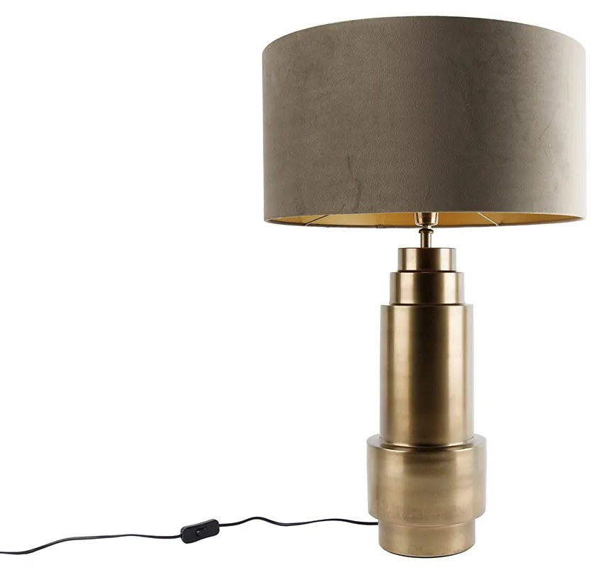 Lampa stołowa brązowy aksamitny klosz taupe ze złotem 50 cm - Bruut ArtDeco Oswietlenie wewnetrzne