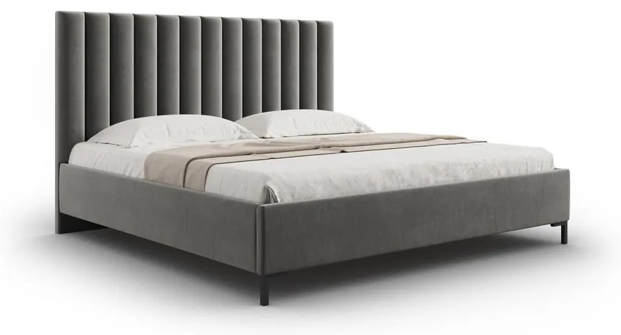 Szare tapicerowane łóżko dwuosobowe ze schowkiem i stelażem 180x200 cm Casey – Mazzini Beds