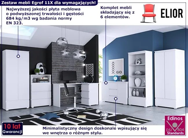 6 elementowy zestaw białych mebli z biurkiem do pokoju młodzieżowego P7-F57
