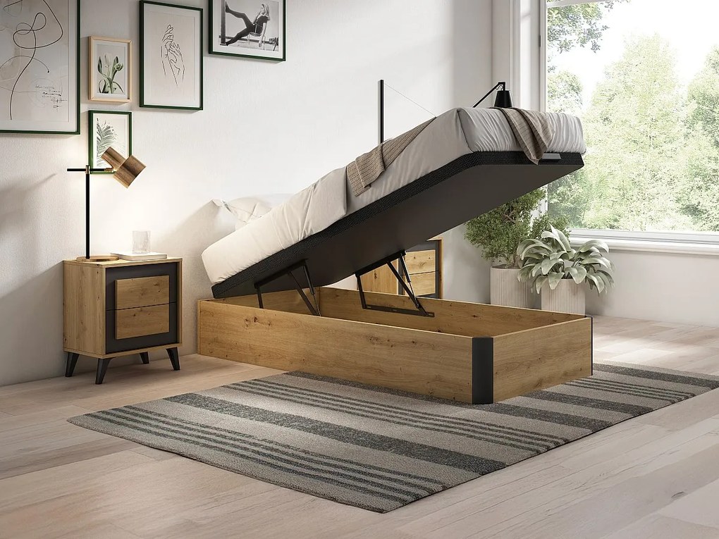 Stelaż łóżka ze skrzynią 90 x 190 cm - Jasny naturalny i czarny - NAMOSI od YSMÉE