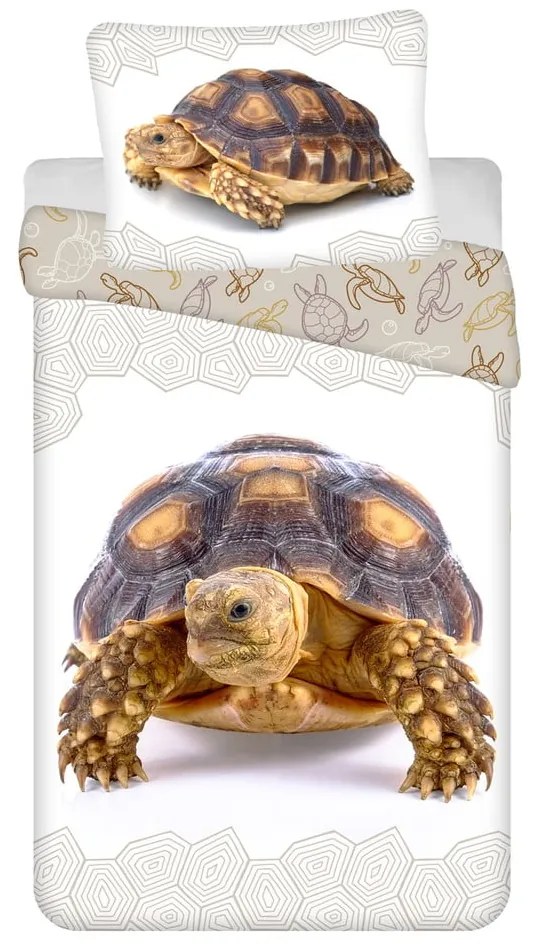 Biała/brązowa bawełniana pościel dziecięca jednoosobowa 140x200 cm Tortoise – Jerry Fabrics