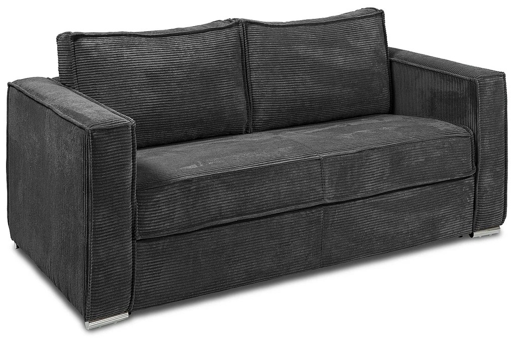 Kanapa 4-osobowa rozkładana typu express z antracytowego sztruksu - Miejsce do spania 160 cm - Materac 22 cm z pamięcią kształtu - LORETO