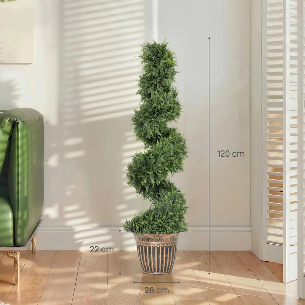HOMCOM Spiralny cyprys, zestaw 2 szt. roślin sztucznych, z doniczką, wysokość 120 cm, zielony | Aosom PL