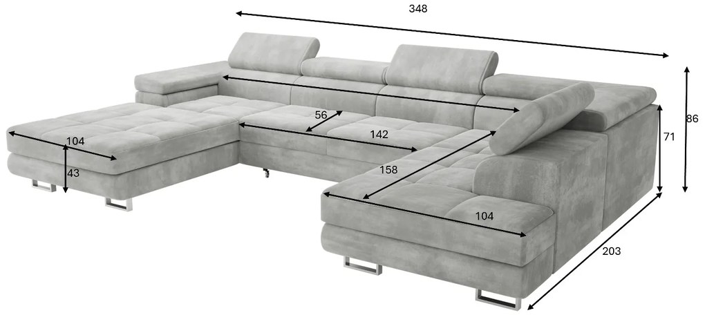 Duża sofa narożna z regulowanymi zagłówkami i pojemnikiem na pościel, złoty/musztardowy, Aspen U, prawy