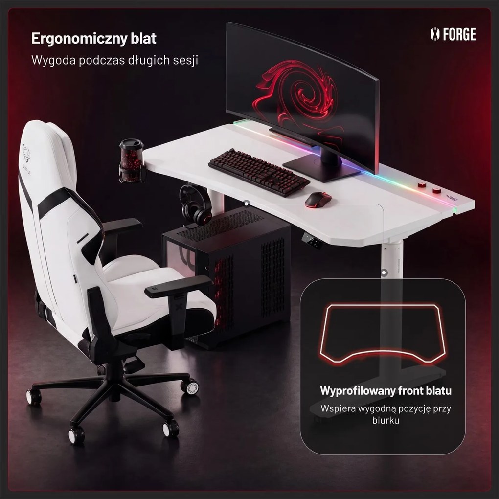 Biurko gamingowe elektryczne RGB Diablo X-Forge, 120x70 cm, białe