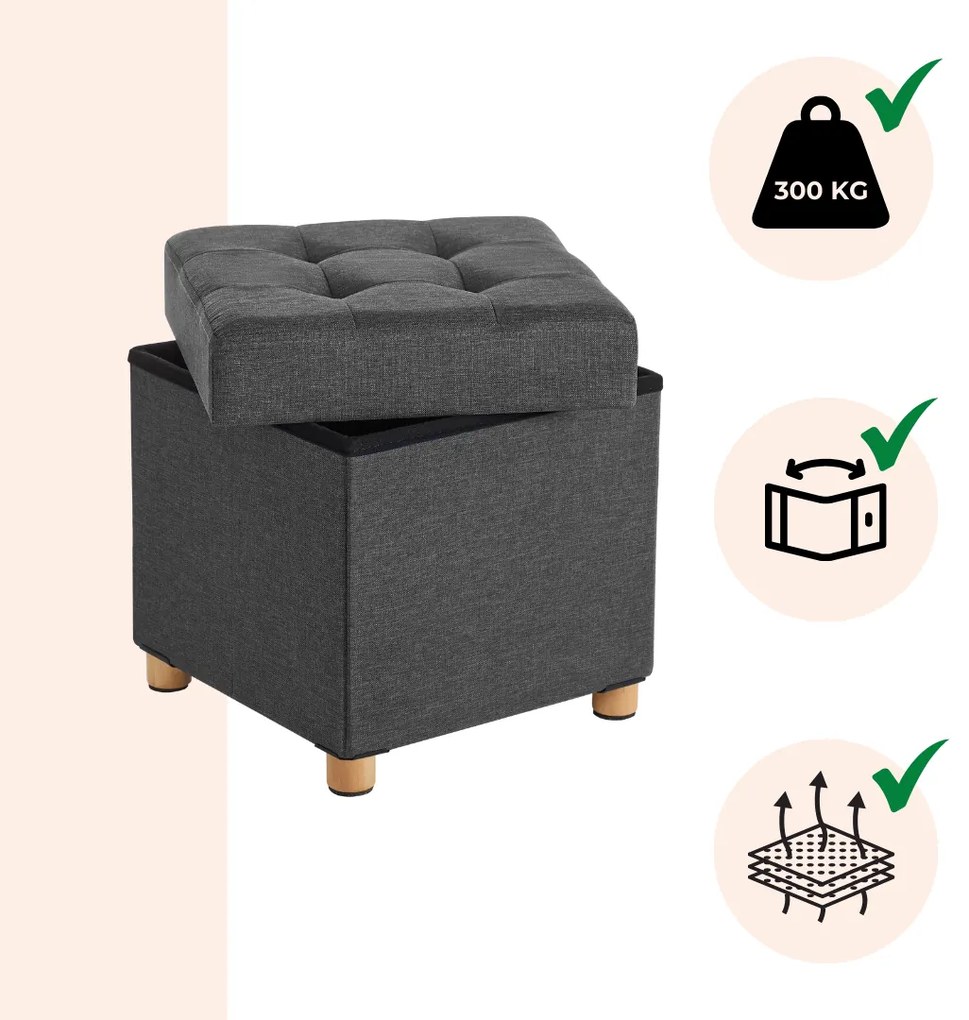 Taboretka z miejscem do przechowywania na nóżkach OTO, 38x38x40cm, antracyt SongmicsHome