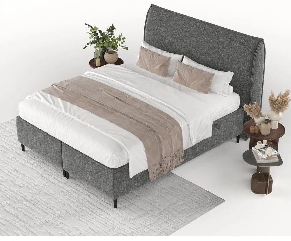 Szare tapicerowane łóżko dwuosobowe ze schowkiem 200x200 cm Draco – Maison de Rêve