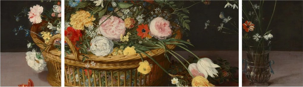 Obraz - Jan Brueghel the Elder, Flowers in a Basket and a Vase, reprodukcje (170x50 cm)