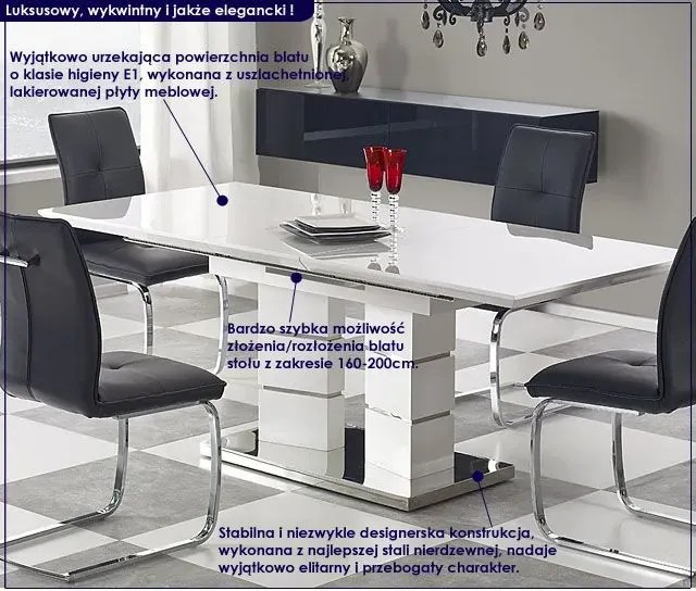 Biały stół rozkładany 160-200x90 - Selado