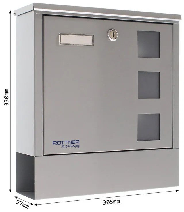 Skrzynka pocztowa LAGO, 330 x 305 x 97 mm, srebrna