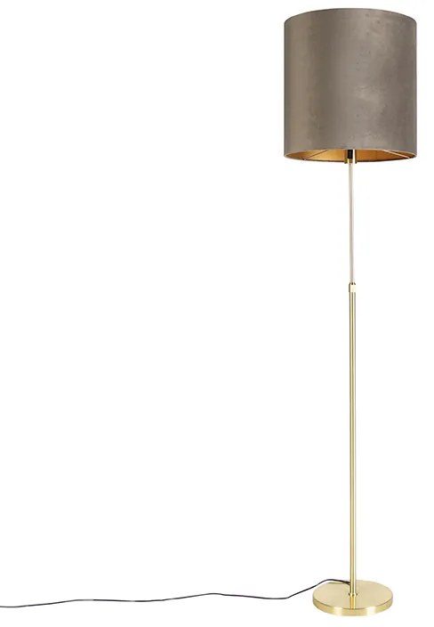 Lampa stojąca złota/mosiężna z abażurem z weluru taupe 40/40 cm - ParteWiejski/ Rustykalny / Vintage Oswietlenie wewnetrzne