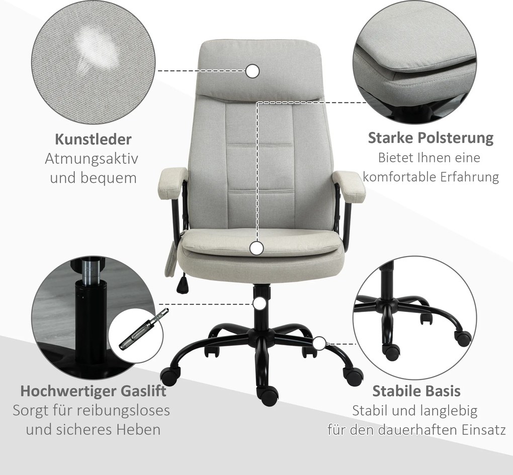 Vinsetto Fotel biurowy z masażerem obrotowy z regulacją wysokości w kolorze beżowym | Aosom PL