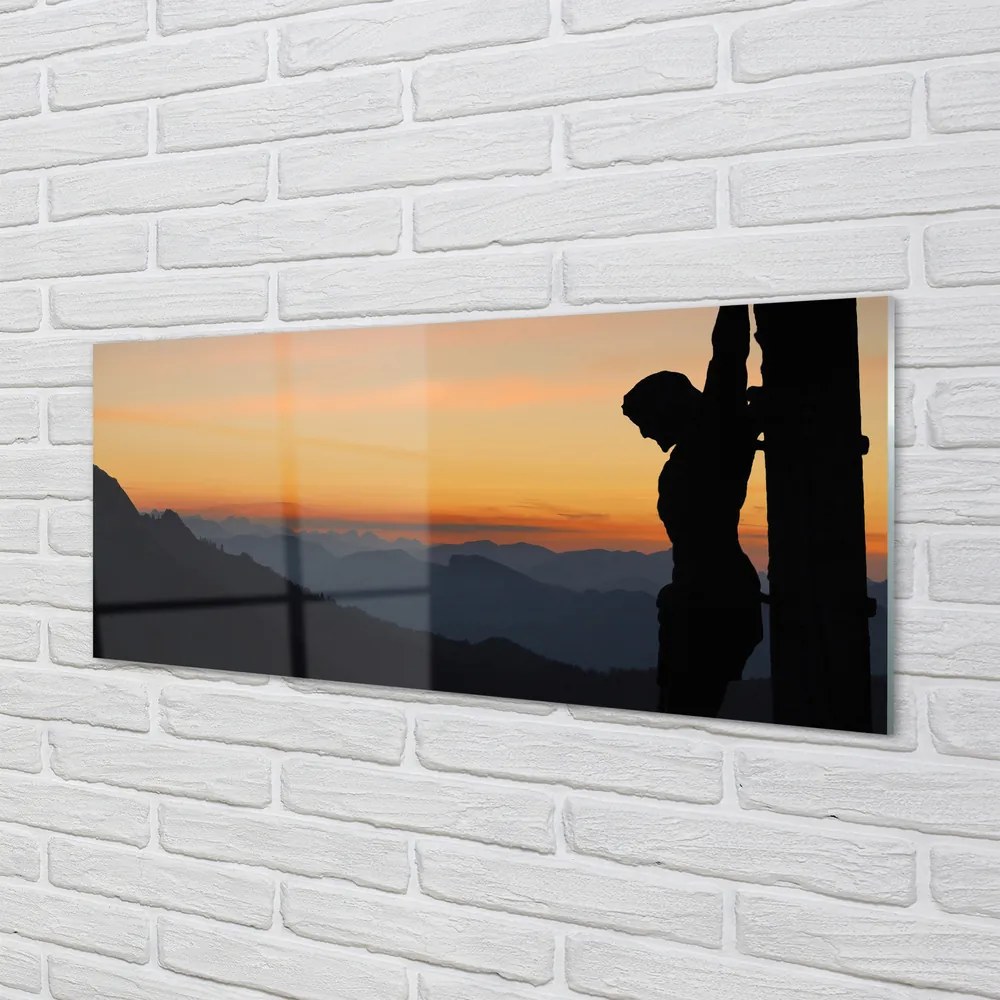 Szklany Panel Ukrzyżowanie o Zachodzie Słońca