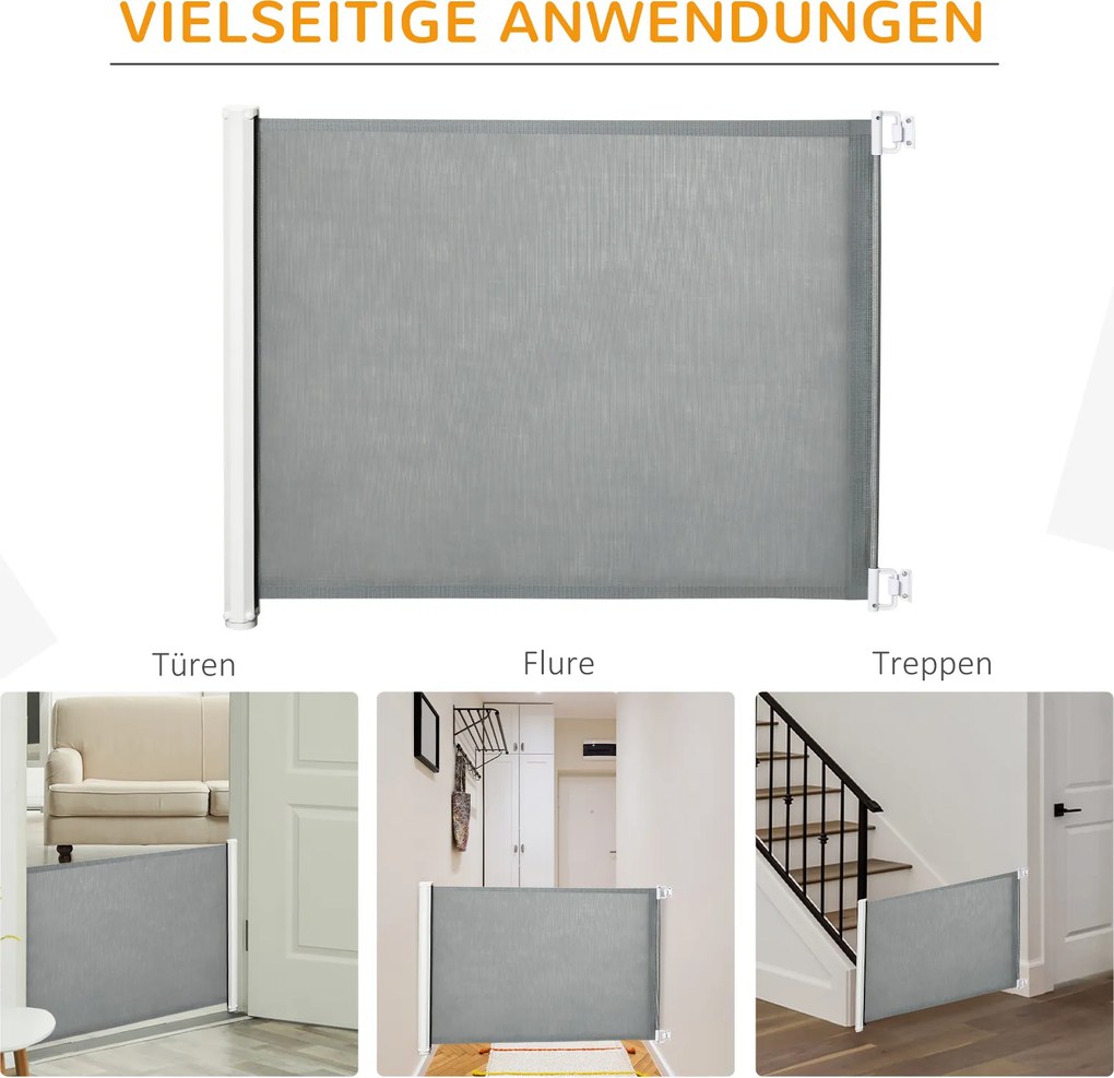 PawHut bramka ochronna na drzwi, schody, zwijana, obsługa jedną ręką, PVC szara