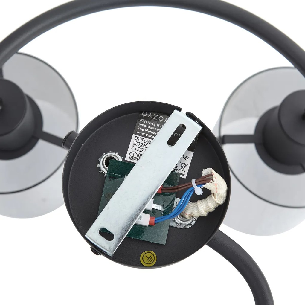 Designerski reflektor sufitowy czarny z przydymionym szkłem okrągły 3-punktowy - Domo